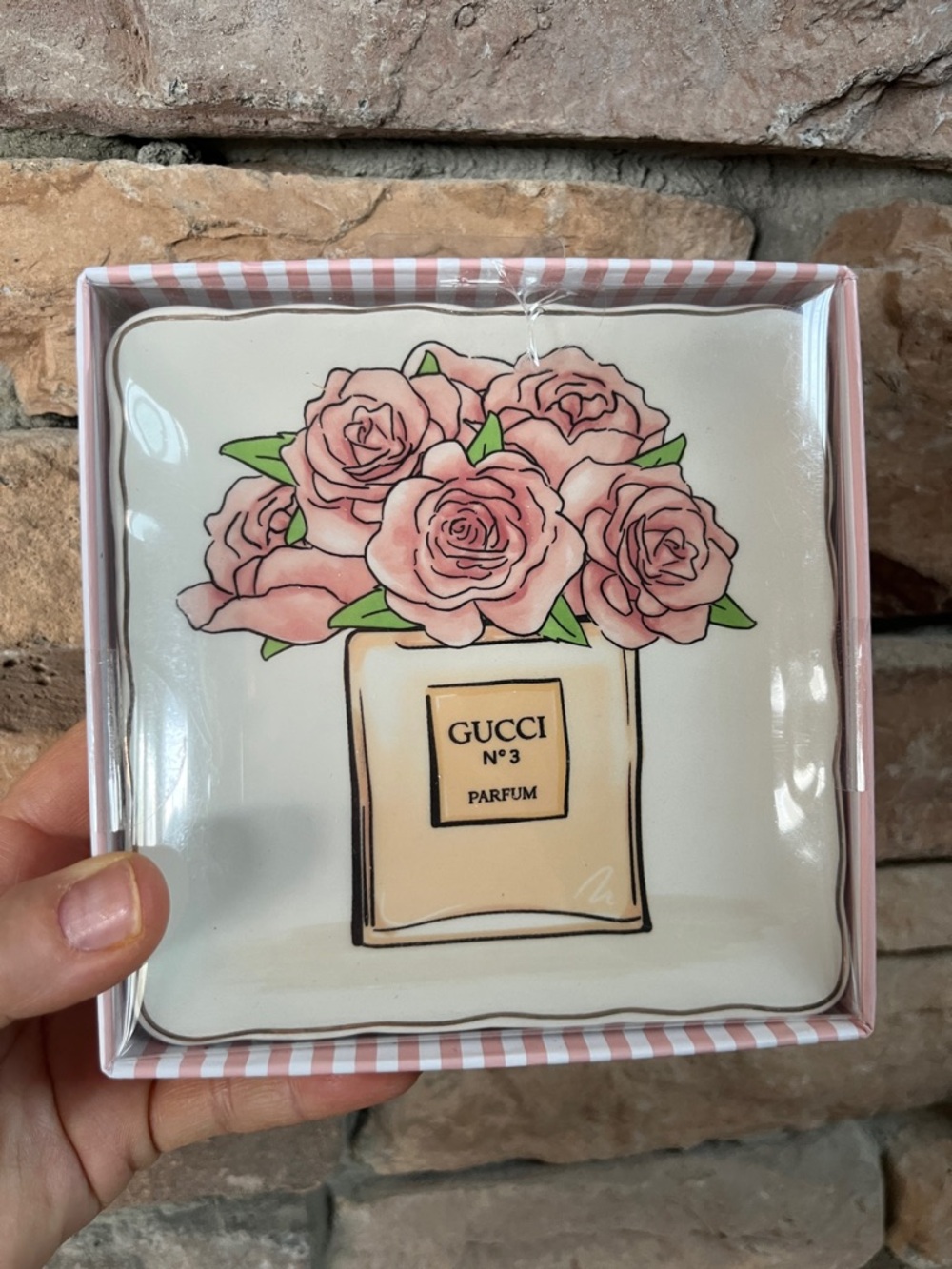 Pink and Green Floral Perfume Bottle Trinket Dish